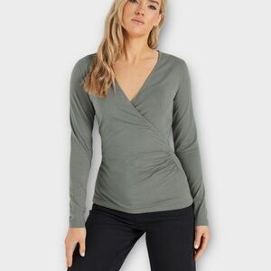 LOFT Long Sleeve Wrap Front Top